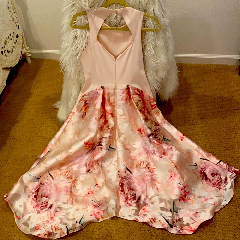 Light pink floral silk dress for wedding or baby shower! No spots worn twice